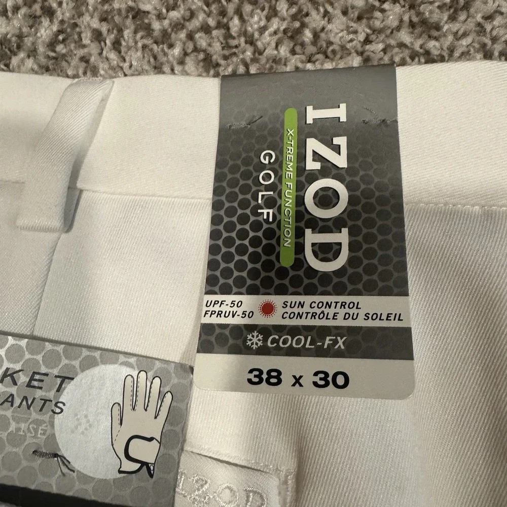 IZOD Golf Pants Cool FX Moisture Wicking Glove Pocket White 38x30 - Picture 5 of 6
